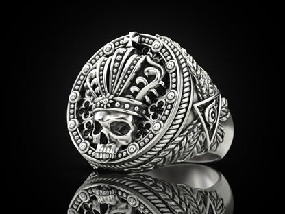 Mens Biker Gothic Skull Crown Ring 925 Sterling Silver Punk King Jewelry US5~ 15