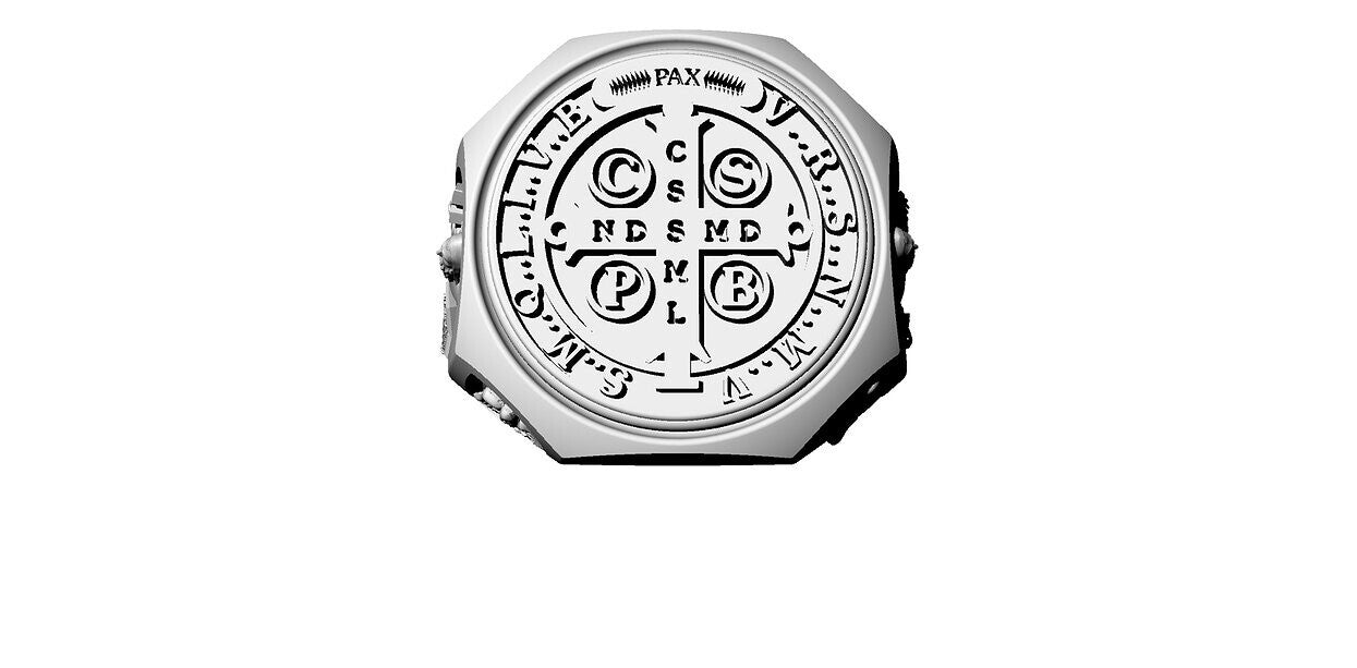 925 Sterling Silver Saint Benedict Medal Ring US5~15 Silver Tone Band Strap Ring