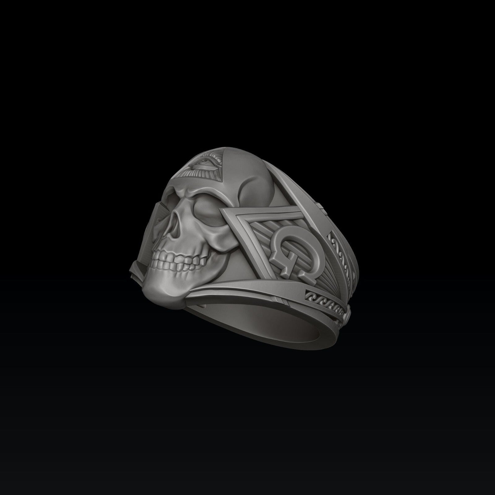 MENDEL Goth 925 Sterling Silver Masonic Skull Ring US5-15 Handmade Punk Biker