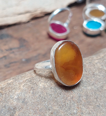 925 Sterling Silver Handmade Brown Jade Stone Ring,Christmas Men/Women Ring