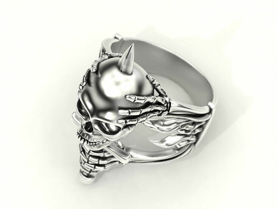 Silver Skull and Bone Biker Ring Gothic Men Women Gift Skull Ring US7-15