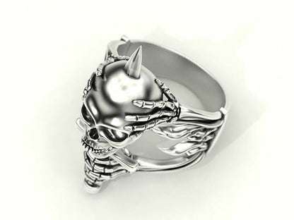 Silver Skull and Bone Biker Ring Gothic Men Women Gift Skull Ring US7-15