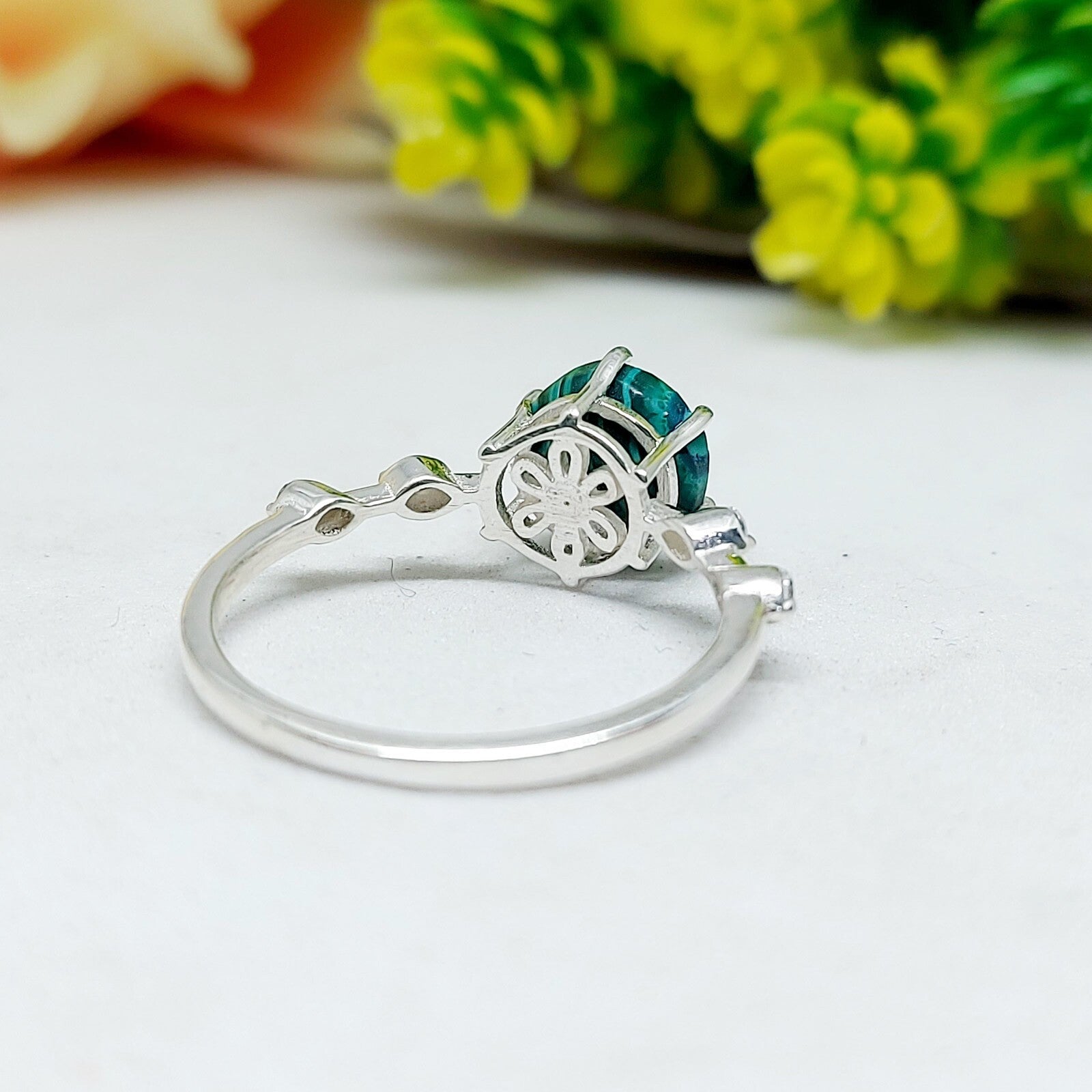 Natural Hexagon Malachite Ring 925 Sterling Silver Engagement Women's Jewelry