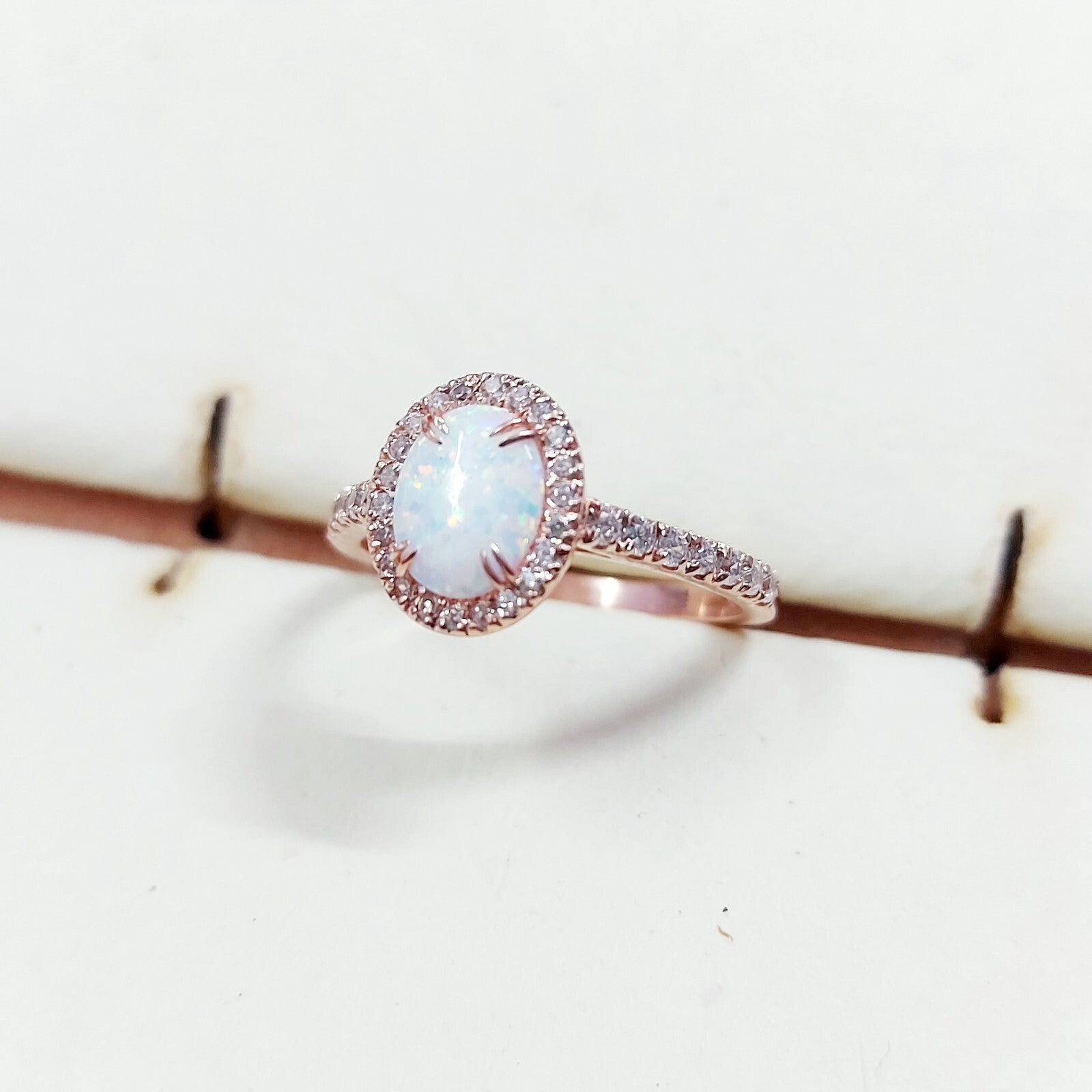 Oval Cut Natural Fire Opal Halo Engagement Women Ring Silver Opal Ring US5~15
