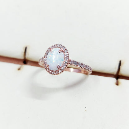 Oval Cut Natural Fire Opal Halo Engagement Women Ring Silver Opal Ring US5~15