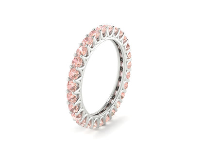 Natural Round Peach Morganite Band Eternity Matching Promise Fine Silver Band