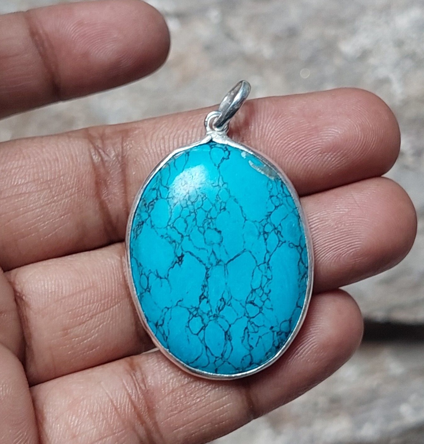 Designer Oval Turquoise Pendant,925 Sterling Silver Pendant,Best Item Gift Women