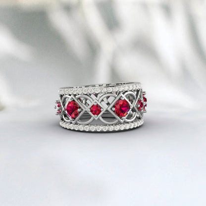 Natural Ruby 925 Sterling Silver Rose Gold Promise Ring Wedding Anniversery Gift