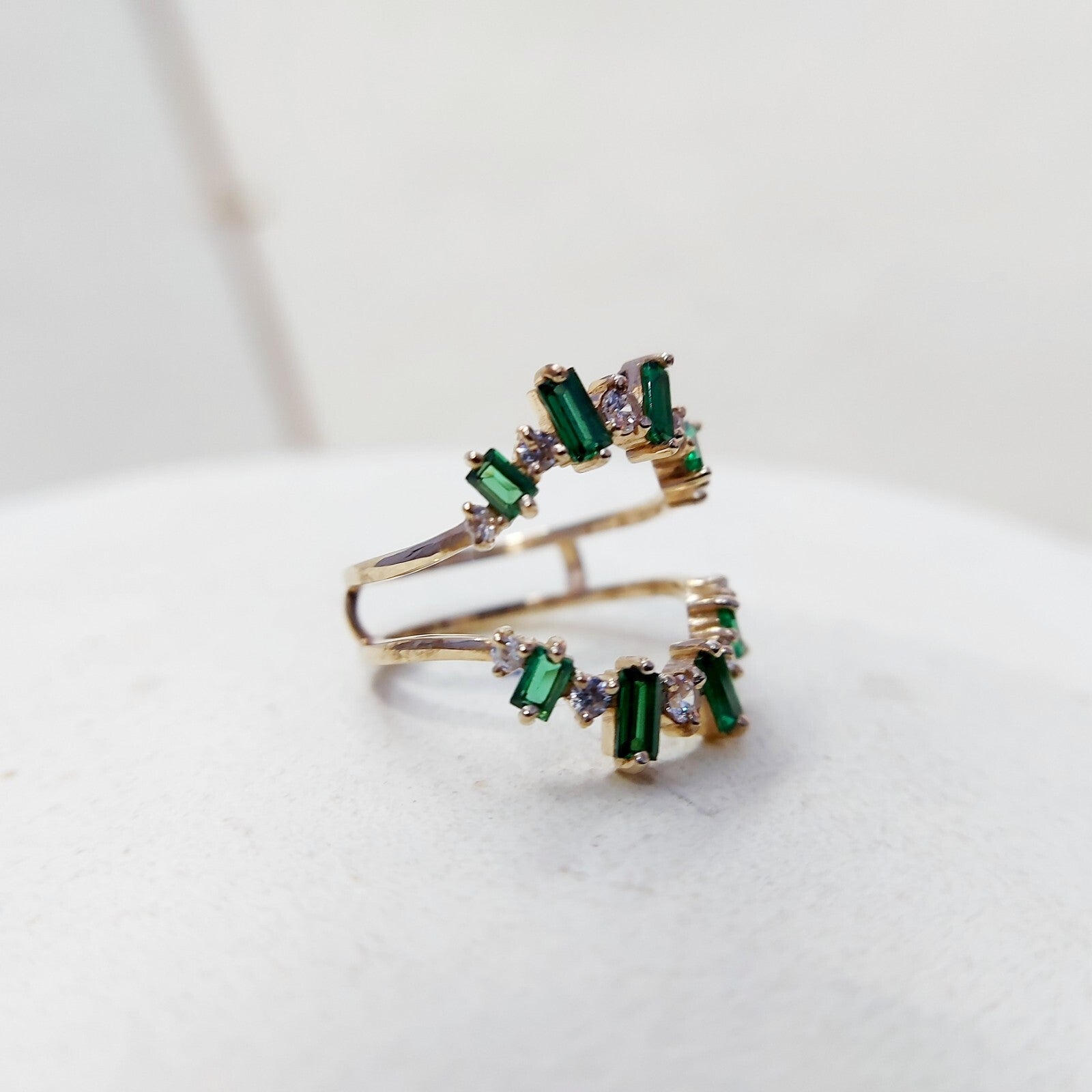 Emerald Baguette Ring Gemstone Set 925 Silver Ring Handmade Wedding Band US5~15
