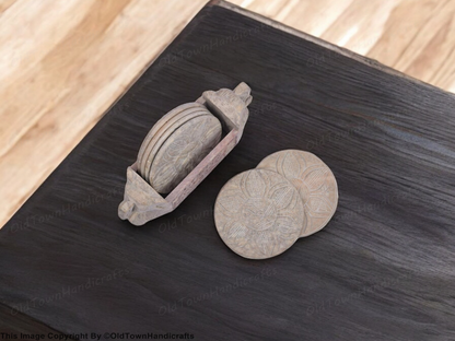 Set of 6 Hand Carved Elephant Soapstone Coasters with Holder Dining Party Gift
