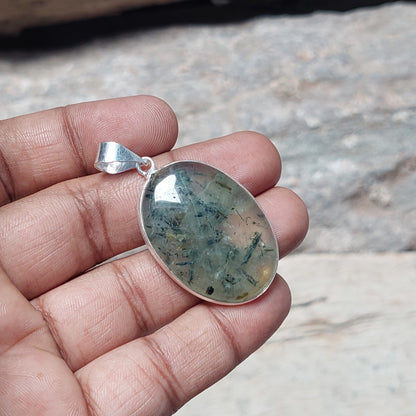 Oval Green Prehnite Gemstone Pendant,925 Sterling Silver Pendant For Women Gift
