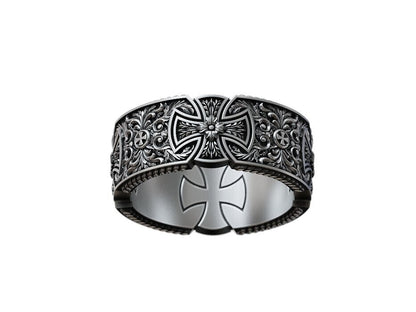 925 Silver Templar Cross Band Ring Gothic Christian Faith Hope Love Ring US5 ~15