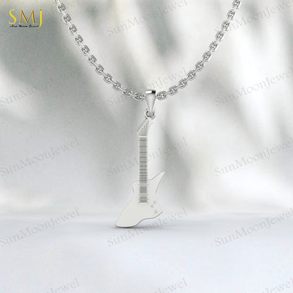 Guitar 925 Sterling Silver Pendant Guitar Lovers Necklace Pendant