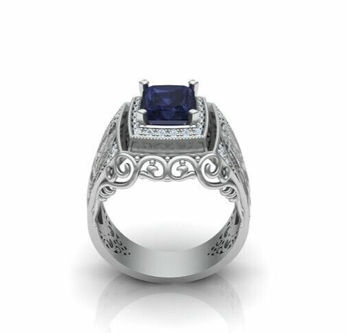925 Silver Archangel Saint Michael Cross Sapphire Biker Ring Men US5-15 Gift