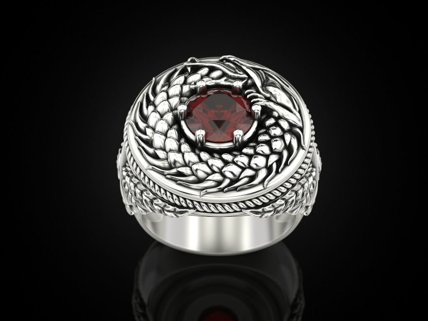 925 Sterling Silver Ouroboros Dragon Serpent Ring Handmade Ring Men Size 5-15