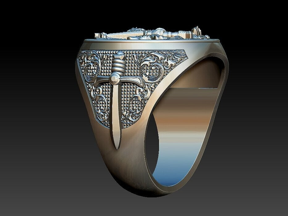 St Michael Sword Ring 925 Sterling Silver Archangel Signet Style Men Ring US5–15