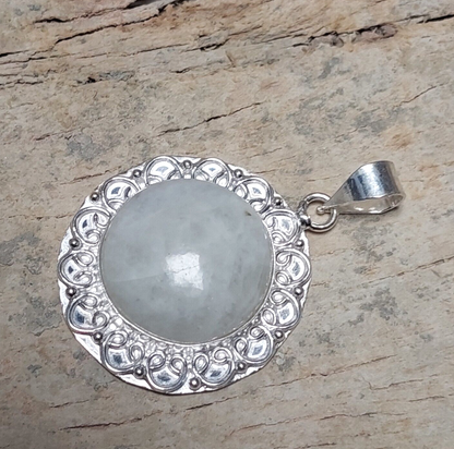 Rainbow Moonstone 925 Silver Pendant,Boho Pendant,Victorian Lucky Charm Pendant
