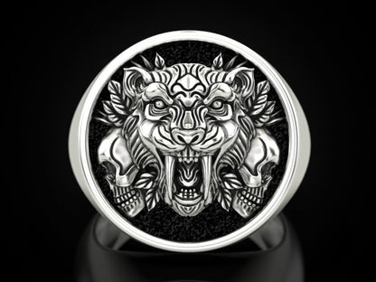 Saber Tooth Tiger Skull Ring 925 Sterling Silver Gothic Biker Rider Style US5~15