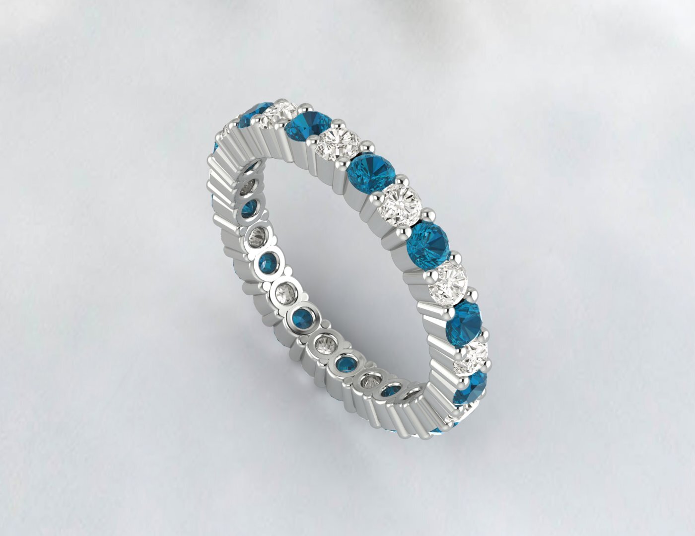 Natural London Blue Topaz Eternity Band Simulated Diamond Sterling Silver Band