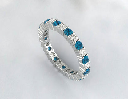 Natural London Blue Topaz Eternity Band Simulated Diamond Sterling Silver Band