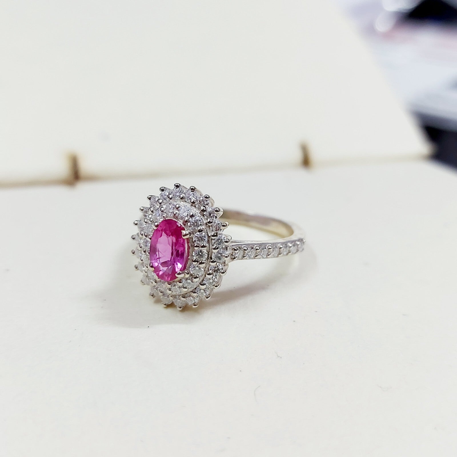 Pink Sapphire Diamond Engagement Ring Silver Round Oval Cut US5 ~15 Women Ring