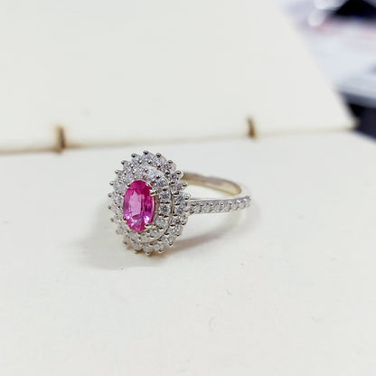 Pink Sapphire Diamond Engagement Ring Silver Round Oval Cut US5 ~15 Women Ring