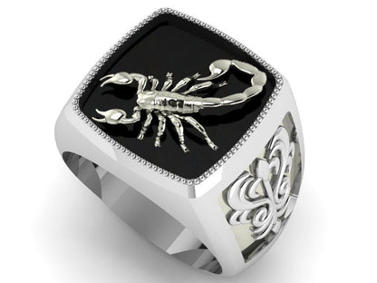 Silver 925 Scorpion Zodiac Ring Large Signet Punk Rock Style US5-15 Unisex Ring