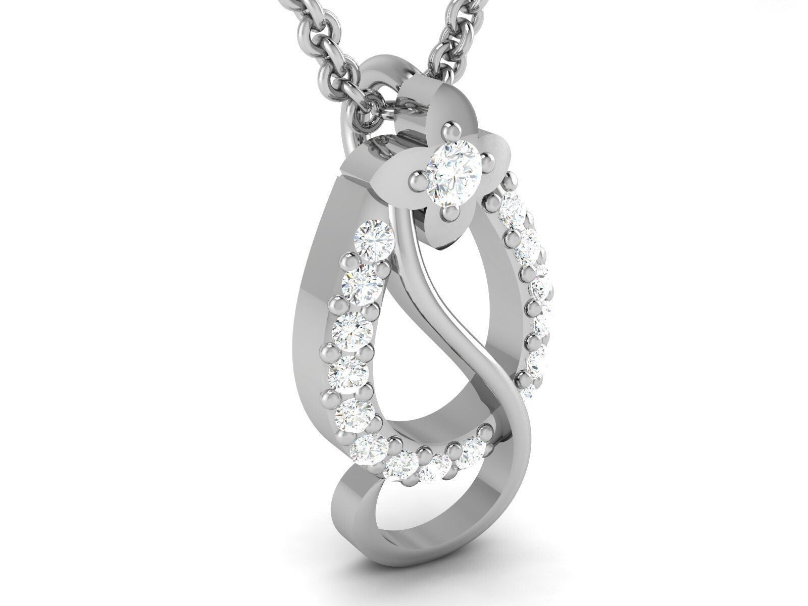 925 Silver CZ Pendant Necklace Bow Flower Design Elegant Wedding Jewelry Gift
