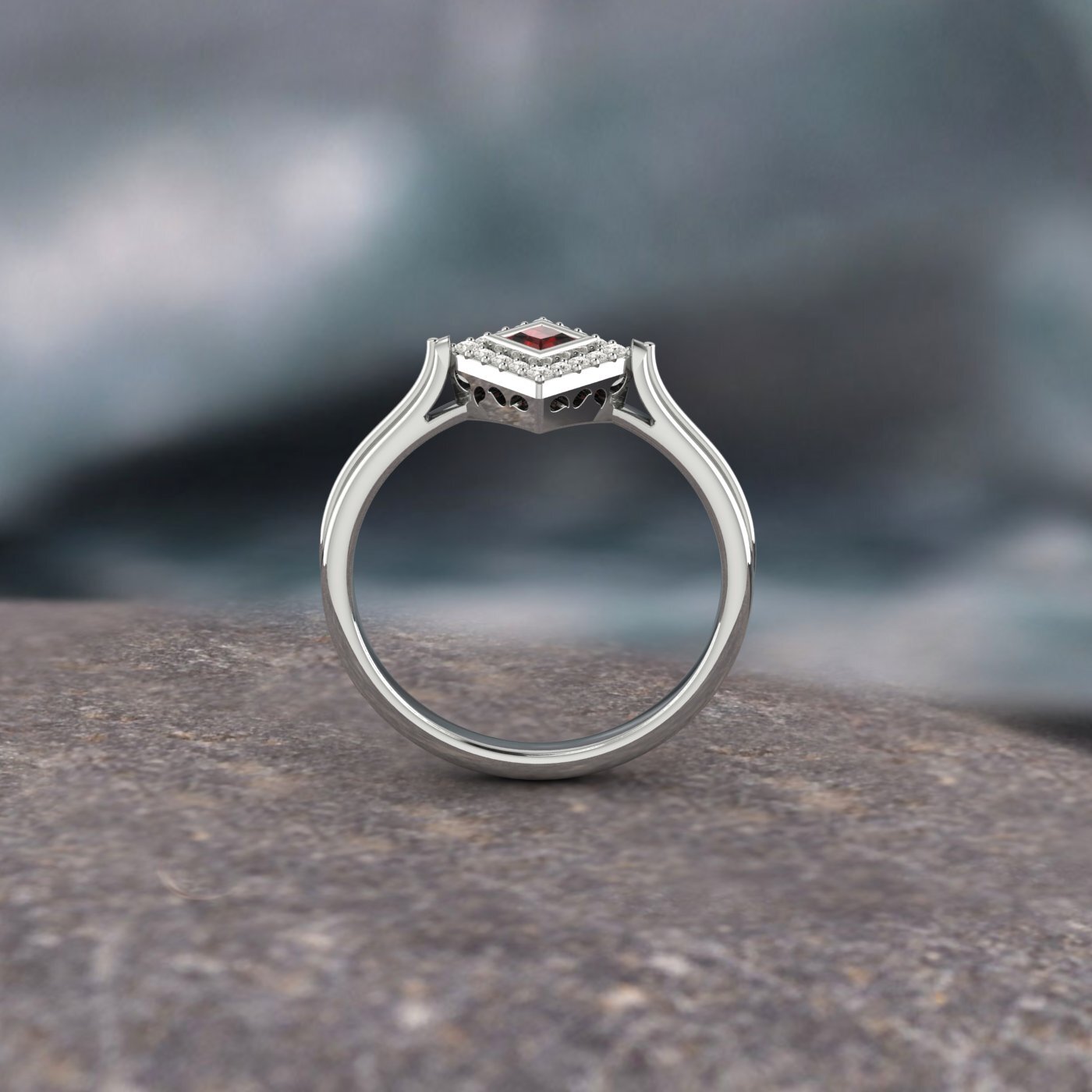 Natural Princess Cut Red Garnet Solitaire Ring 925 Sterling Silver Ring Vintage