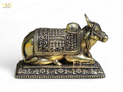 Brass Nandi Statue with Base Nandi Statue Handmade Sacred Bull Sculpture Gift