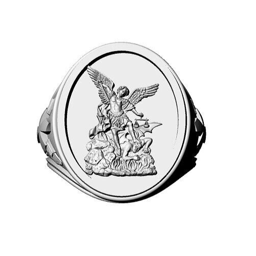 925 Silver Saint Michael Catholic Ring Archangel Wings Design Men US5-15 Gift