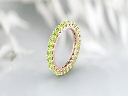 Natural Round Green Peridot Band Eternity Stacking Promise Fine Silver Band