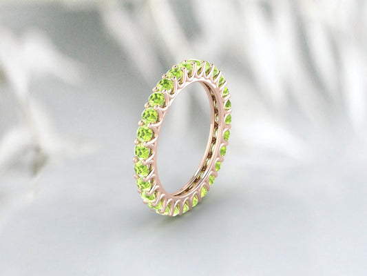 Natural Round Green Peridot Band Eternity Stacking Promise Fine Silver Band