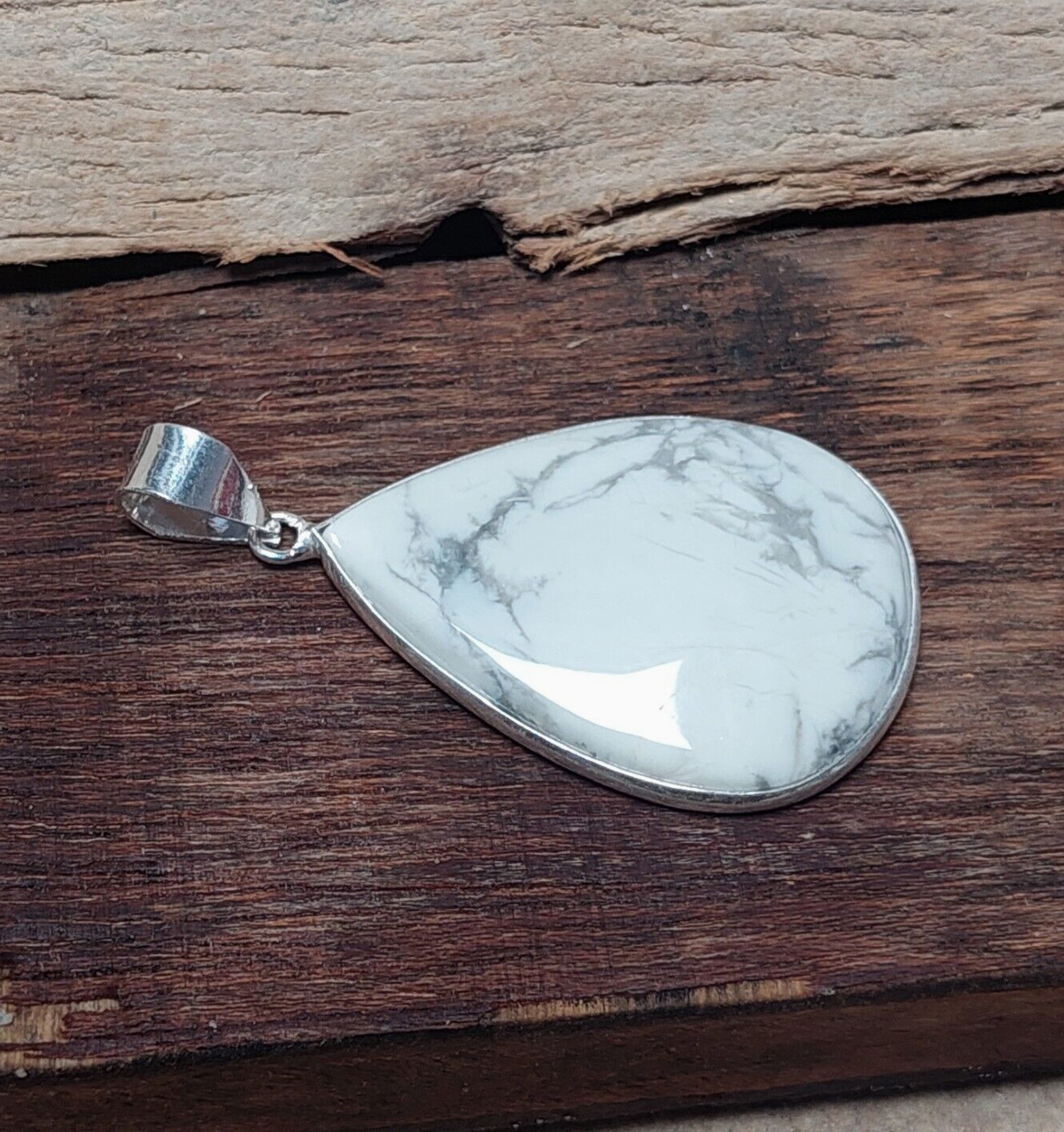 Teardrop Howlite Gemstone Sterling Silver Pendant,Designer Pendant Gift For Men