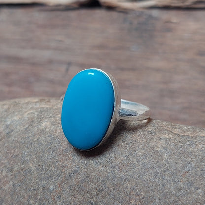 925 Sterling Silver Ring,Oval Turquoise Ring,December Birthstone,Lucky Ring