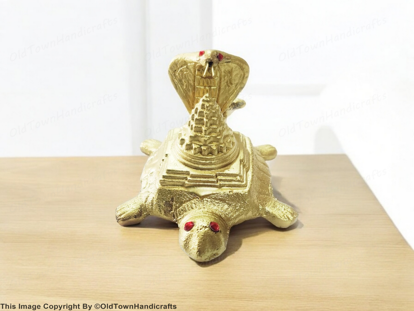 Vastu Brass Shri Yantra on Turtle with Naag Feng Shui Tortoise for Good Luck
