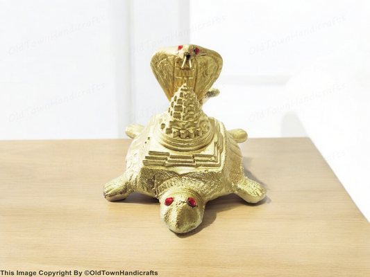Vastu Brass Shri Yantra on Turtle with Naag Feng Shui Tortoise for Good Luck