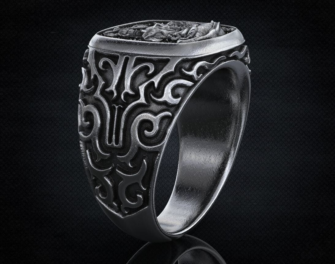 St Saint Michael Archangel Ring Sterling Silver Signet US5-15 Protection Unisex