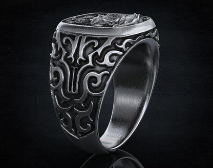 St Saint Michael Archangel Ring Sterling Silver Signet US5-15 Protection Unisex