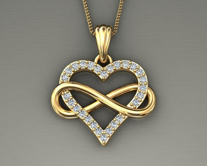 Brass Round Cut CZ Diamond Heart Pendant Necklace For Women Infinity Heart Gift