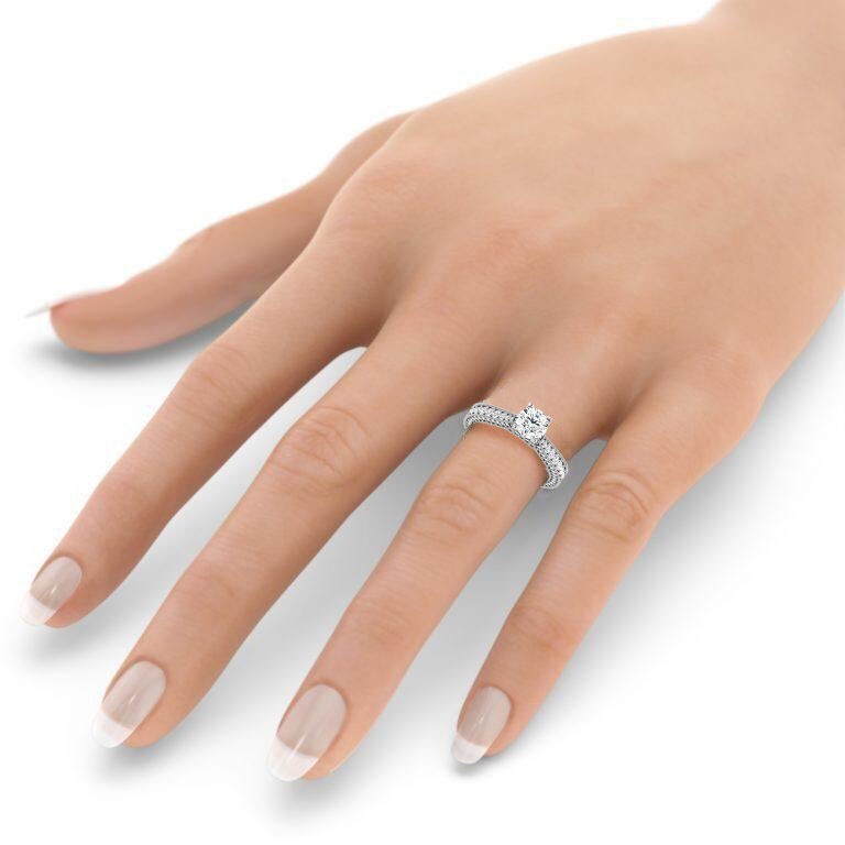 Moissanite Solitaire Engagement Ring Silver Round Cut Promise Ring Women US5~15