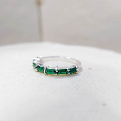 925 Silver Emerald Wedding Band Baguette Cut Green Emerald Eternity Ring Us5~ 15