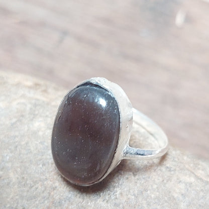 925 Sterling Silver Jewelry Dark Brown Agate Men's Ring Oval Brown Agate Ring