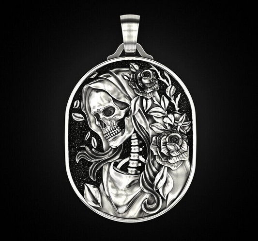 Skull Rose Serpent Pendant 925 Silver Skull Gothic Biker Necklace For Men Women