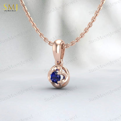 Lab Created Blue Sapphire Necklace Sepetember Birthstone 925silver Gift For Love