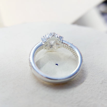 Halo Moissanite Flower Ring Lab Grown Silver Ring for Women Wedding Gift US5-15