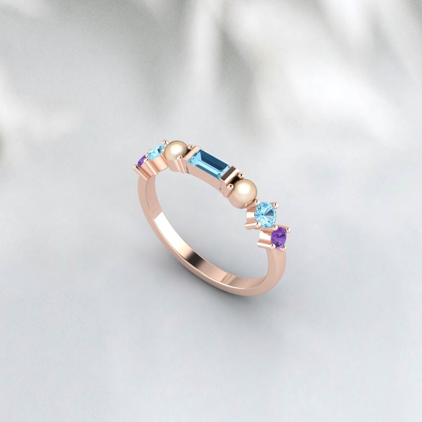 Natural Amethyst Baguette Cut Aquamarine Wedding Ring 925 Sterling Silver Ring  