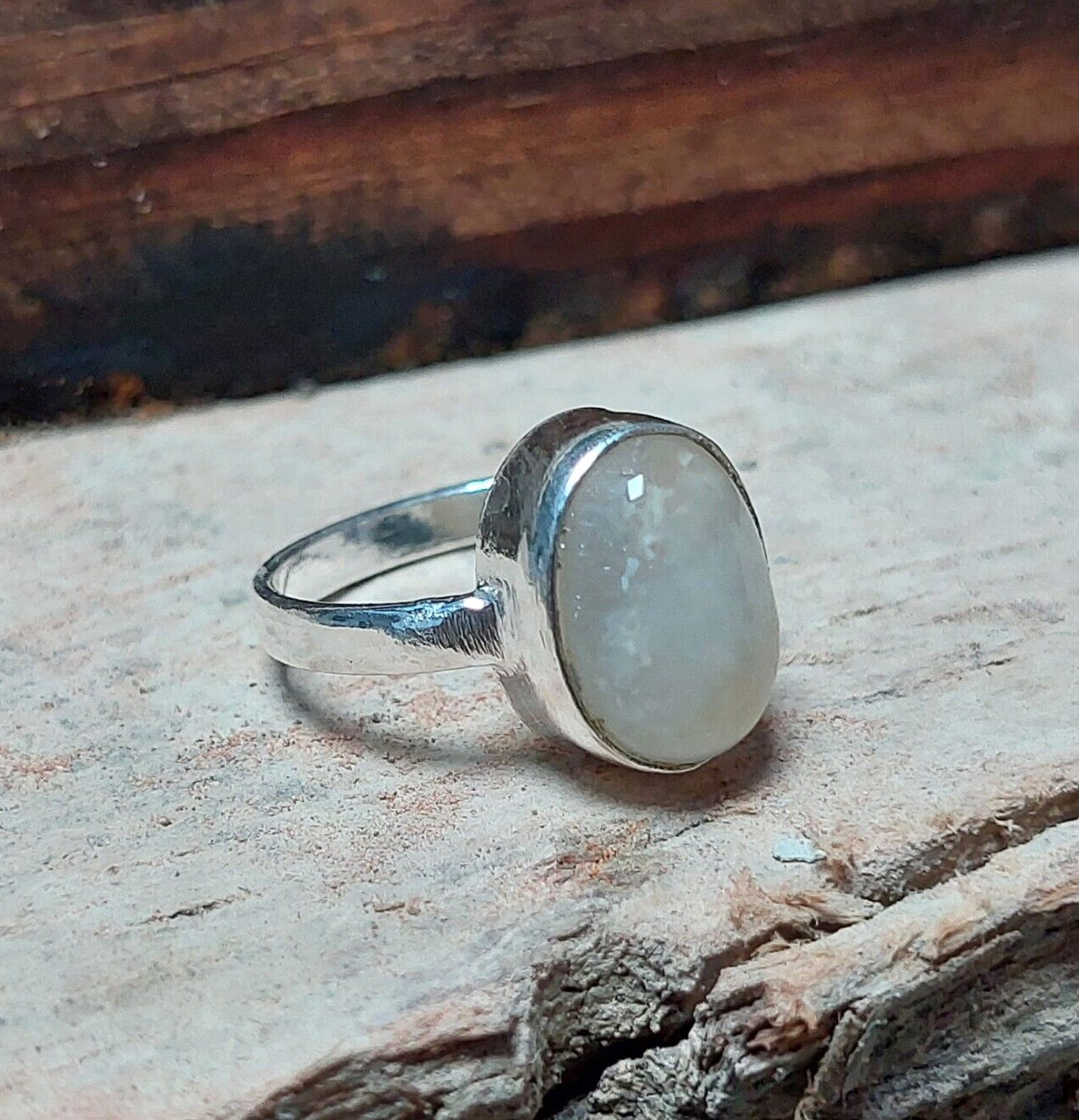 925 Sterling Silver Oval White Agate Handmade Ring,Unisex Ring,Statement Ring