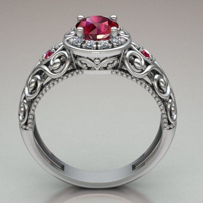 Round Cut Lab Created Red Ruby Engagement Ring Art Deco Wedding Ring Gift US5-15