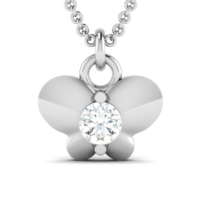 Silver Butterfly Shape Pendant  Round CZ Diamond Necklace Handmade Gift for Her